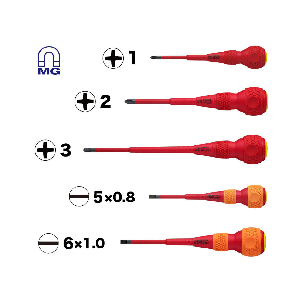 VESSEL Ball Grip Insulated Screwdriver Set for Electrical Work (5-Piece), large image number 4
