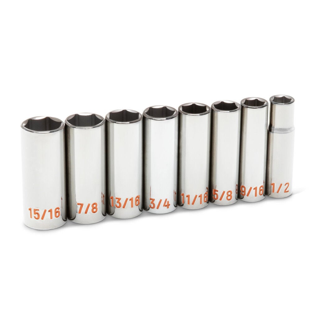 GEARWRENCH 1/2 Inch Drive 6 Point SAE Hi-Viz Deep Socket Set 8 Pieces, large image number 2