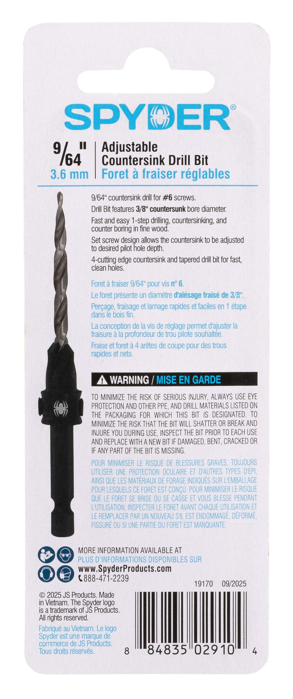 Spyder 9/64 Inch HSS Tapered Adjustable #6 Countersink Twist Drill Bit, large image number 6