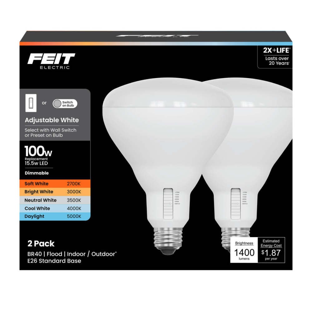 Feit Electric 15.5W 1400 Lumens BR40 E26 Base White Reflector LED Bulb White 2 Pieces – 3018671