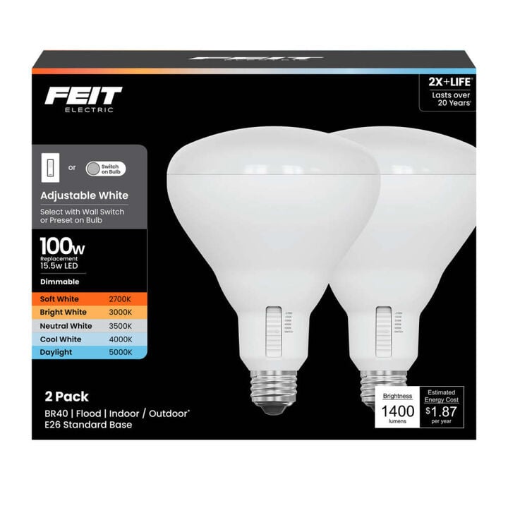 Feit Electric 15.5W 1400 Lumens BR40 E26 Base White Reflector LED Bulb White 2 Pieces