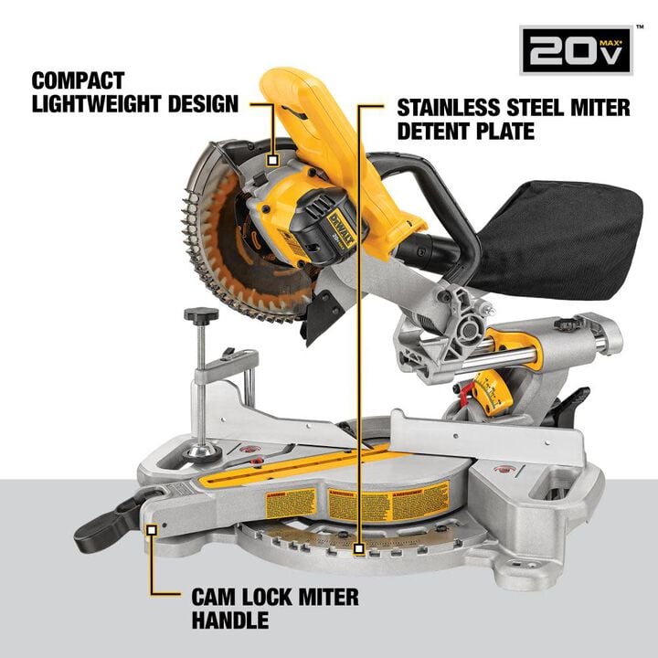 DEWALT 7-1/4 Inch Miter Saw Single Bevel Sliding Compound with 20V Max 5 Ah Lithium Power Tool Battery Bundle, large image number 2