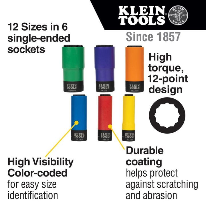 Klein Tools Coated 12-Point Socket Set 6pc, large image number 1