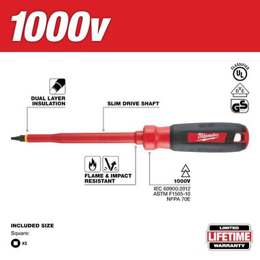 Milwaukee #3 Square 6 in. 1000V Insulated Screwdriver, large image number 1
