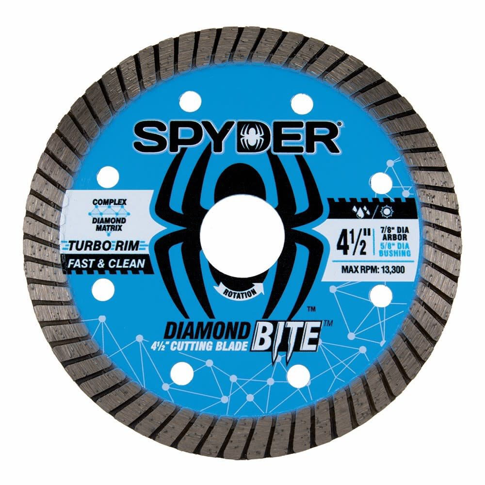 Spyder 4.5 Inch Wet/Dry Turbo Rim Diamond Blade for Angle Grinders, large image number 1