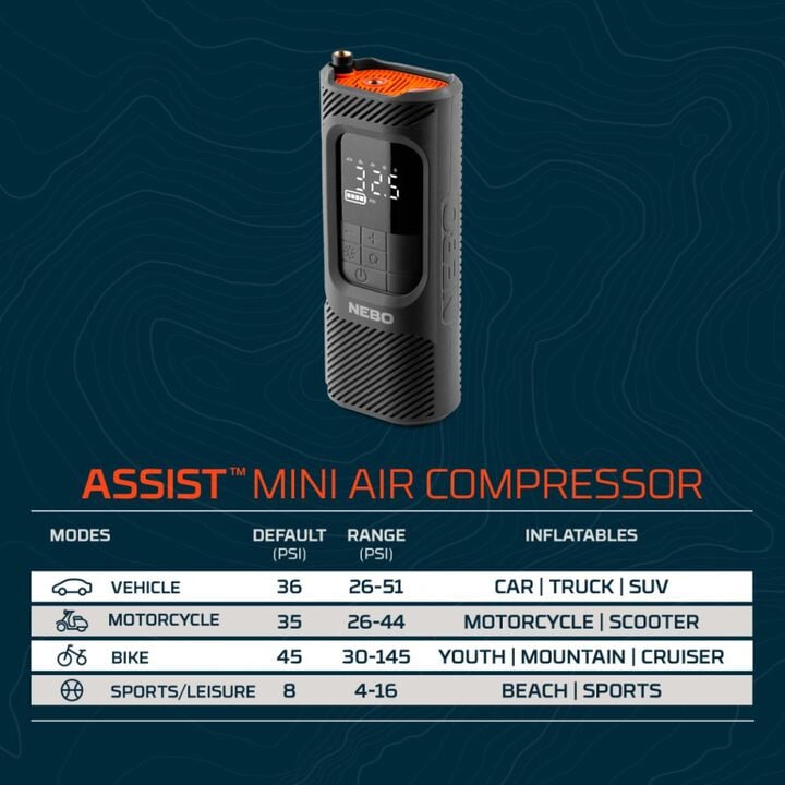 Nebo Portable Tire Inflator Assist Mini Air Compressor with Power Bank, large image number 6