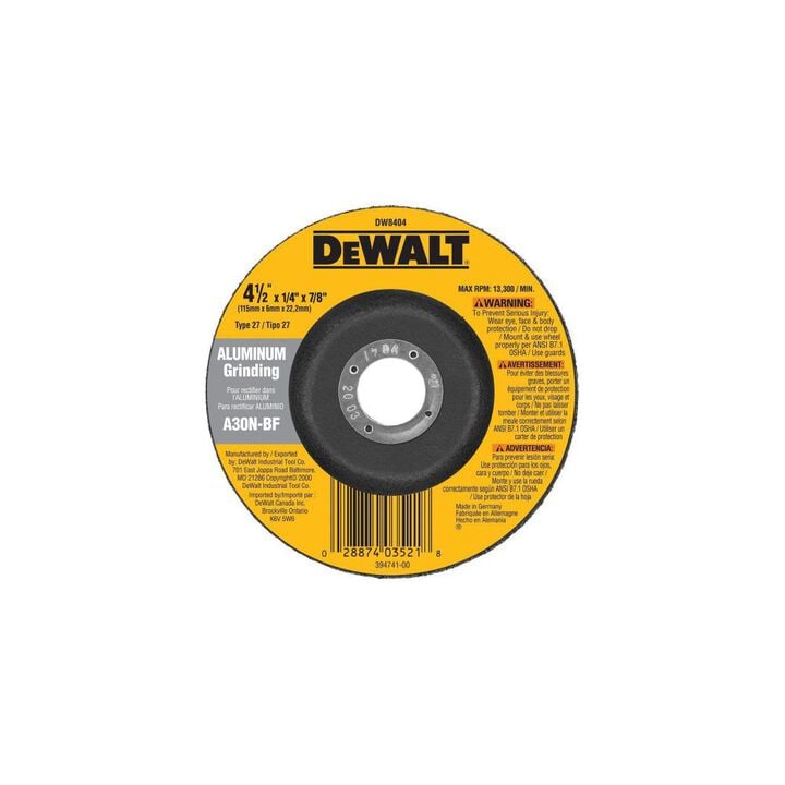 DEWALT 4-1/2 In x 1/ 4 In x 5/ 8 In-11 Aluminum Grinding Wheel, large image number 2