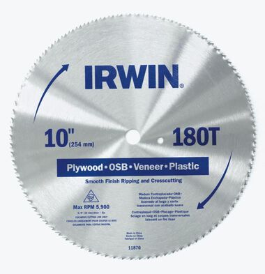 Irwin 10in 180T Plywood Blade, large image number 0