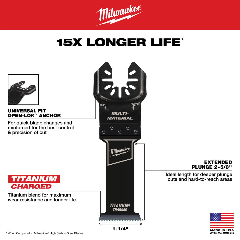 Milwaukee OPEN-LOK 1-1/4inch TITANIUM ENHANCED BI-METAL MULTI-MATERIAL BLADE 1PK, large image number 8