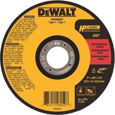 DEWALT 5 x .040 x 7/8 T1 HP Cut-Off Wheel, large image number 0