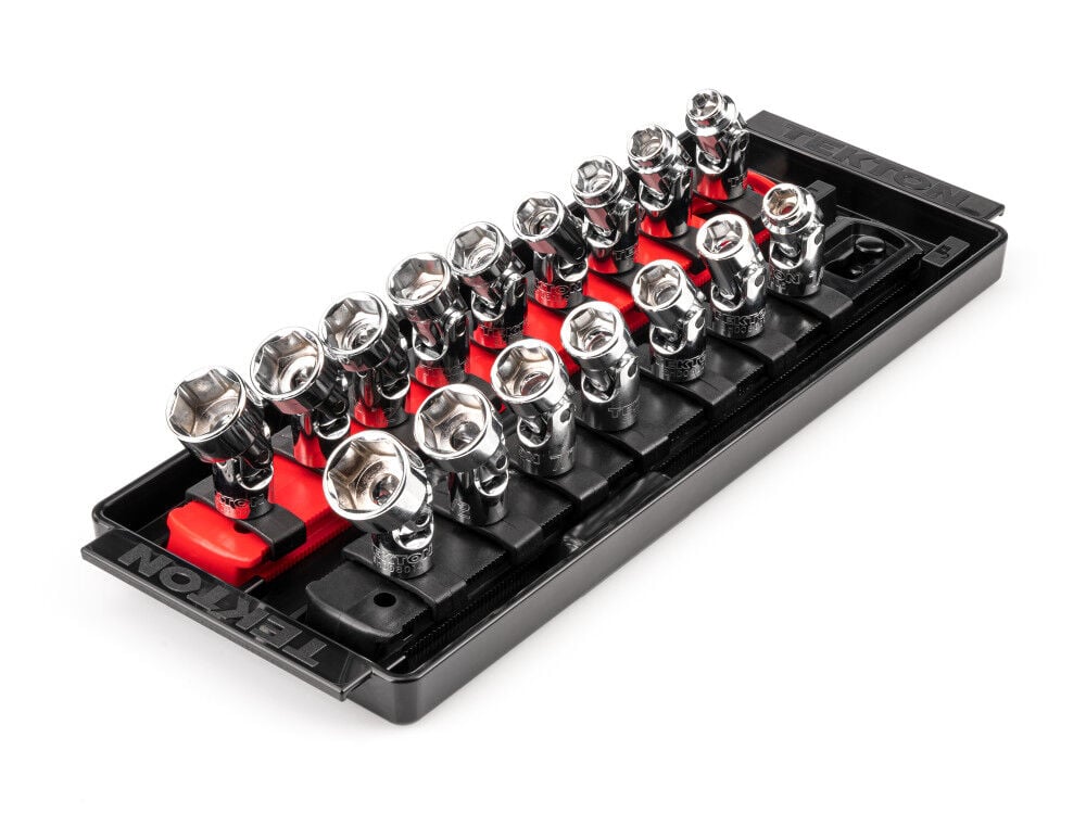 Tekton 1/4 Inch 6 Point U-Joint Socket Set, 16 Pieces (1/4-9/16 Inch, 6-14 mm), large image number 1