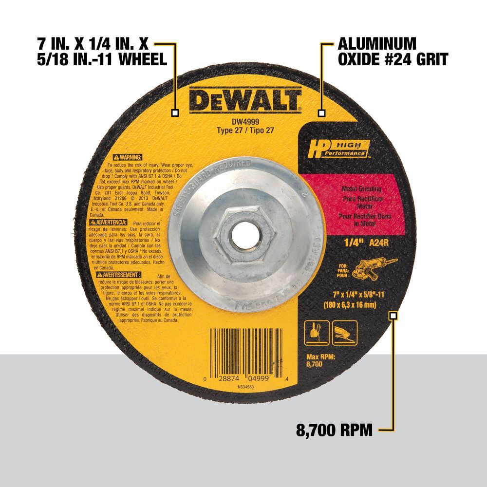 DEWALT 7 x 1/4 x 5/8-in to 11Depressed Center Metal Grinding Wheel, large image number 2