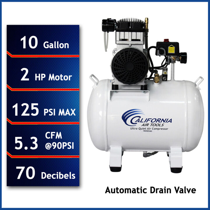 California Air Tools Oil-Free Ultra Quiet Corded 2HP 10 Gallon Air Compressor with Auto Drain Valve, large image number 1