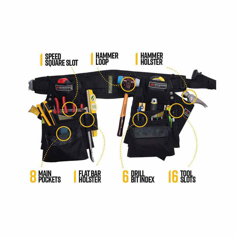 Diamondback Toolbelts Black Right Handed Large Denali 2.0 Tool Belt System DB520BKL Acme Tools