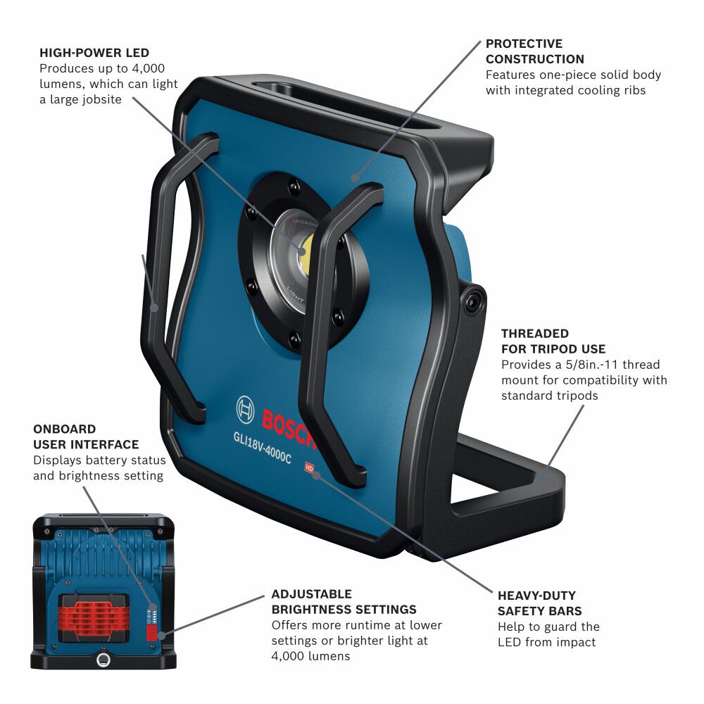 Bosch LED Floodlight 4000 Lumen (Bare Tool) GLI18V-4000CN, large image number 2