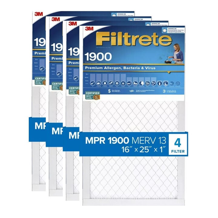3M Filtrete 16 x 25 x 1-Inch 1900 MPR MERV 13 Allergen Defense Furnace Air Filter, 4-Pack