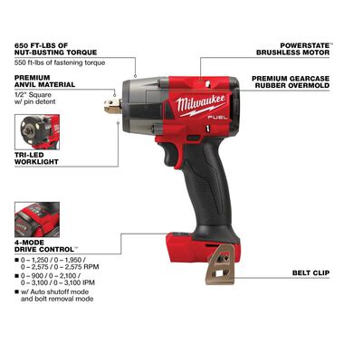 Milwaukee M18 FUEL 1/2 Mid-Torque Impact Wrench with Pin Detent (Bare Tool), large image number 2