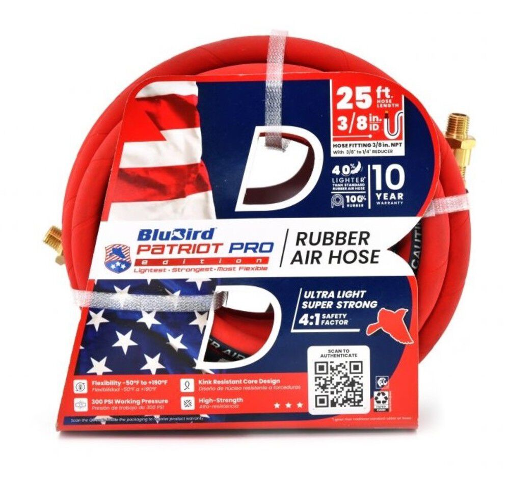 BluBird 3/8 Inch X 50 Ft. Patriot Pro Rubber Air Hose Assembly – PPPRO3850