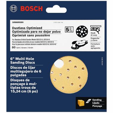 Bosch Multi Hole Hook and Loop Sanding Discs 80 Grit 6in 5pc, large image number 1