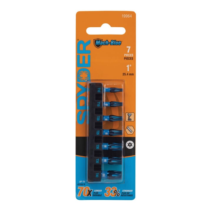 Spyder 1 Inch Long Tamper-Resistant Star Impact Driver Bit Set, 7 Pieces