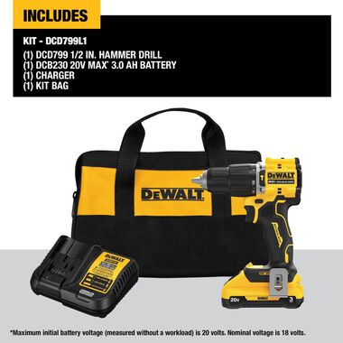 DEWALT 20V MAX 1/2in Hammer Drill ATOMIC COMPACT SERIES Cordless Kit, large image number 3