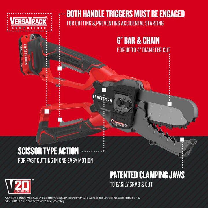 CRAFTSMAN V20* 6 Inch Cordless Compact Chainsaw Lopper 2Ah Kit, large image number 1