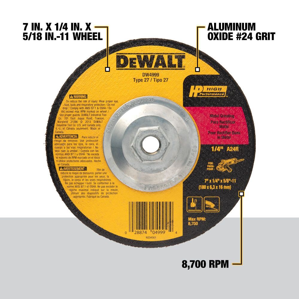 DEWALT 7 x 1/4 x 5/8-in to 11Depressed Center Metal Grinding Wheel, large image number 2