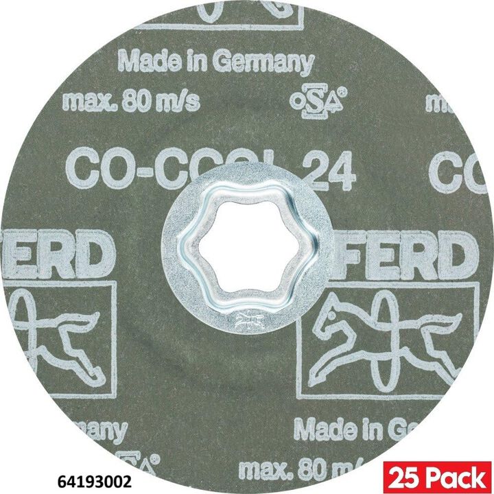 Pferd 4-1/2 Inch 24 Grit Ceramic Oxide CO-COOL Fiber Disc Bundle, 25 Pieces, large image number 1