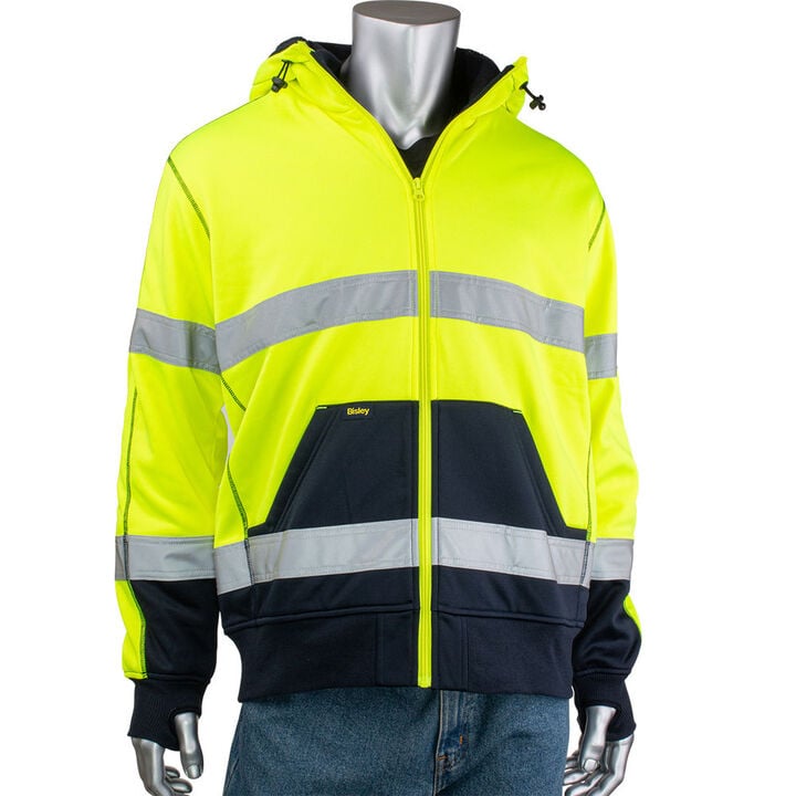Protective Industrial Products Mens Full Zip Hooded Sweatshirt Hi-Vis Yellow Small