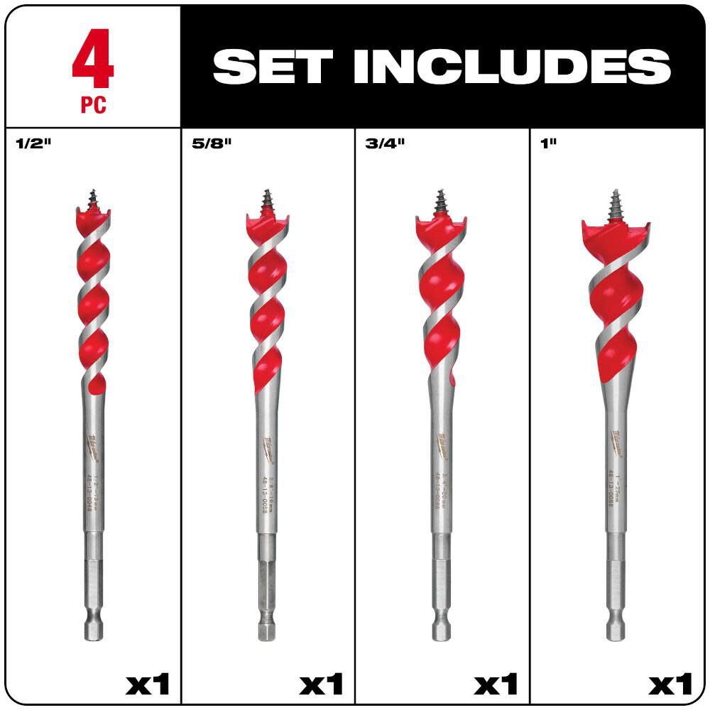 Milwaukee 4 Pc Speed Feed Wood Bit Set 48130400 Acme Tools