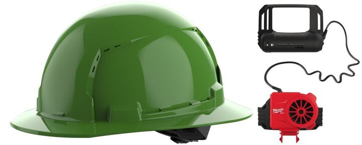Milwaukee BOLT Green Full Brim Vented Hard Hat with 4pt Ratcheting Suspension Type 1 Class C & Cooling Fan Bundle, large image number 0
