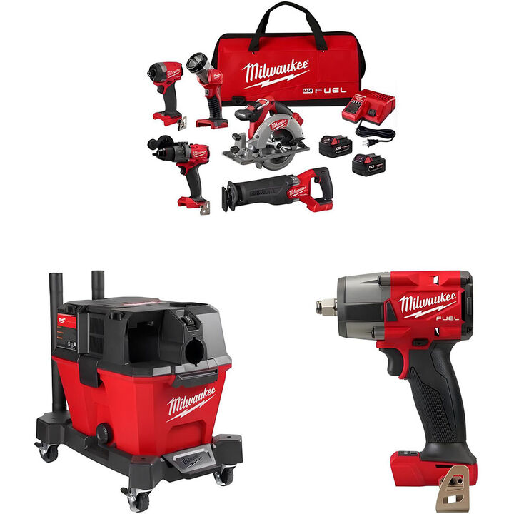 Milwaukee M18 FUEL 5-Tool Combo Kit, Wet/Dry Vacuum, Impact Wrench Bundle, large image number 0