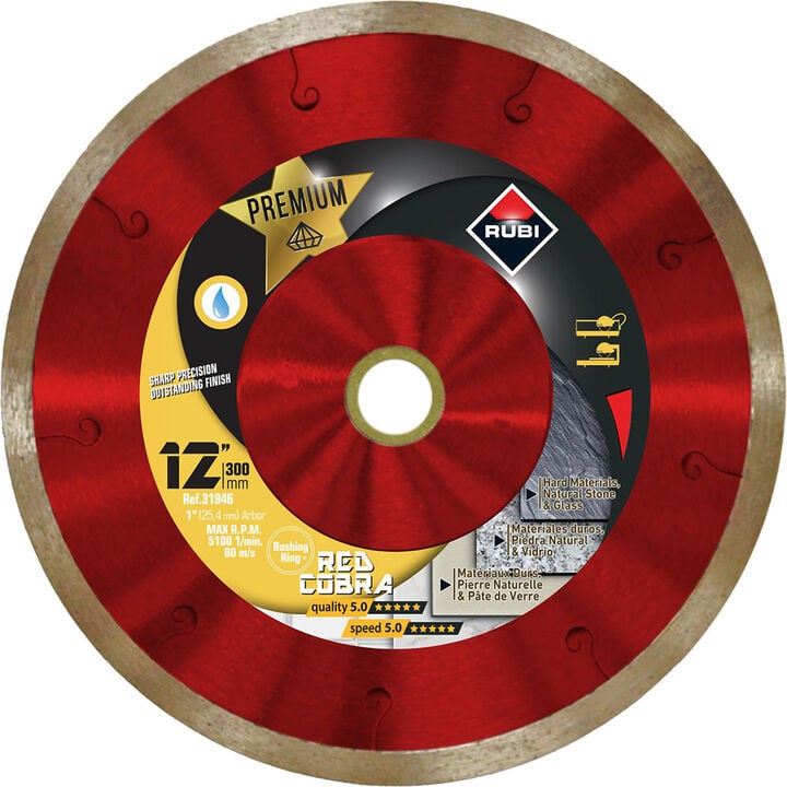 Rubi Tools Red Cobra 12 Inch Premium Continuous Rim Diamond Blade for Hard Materials