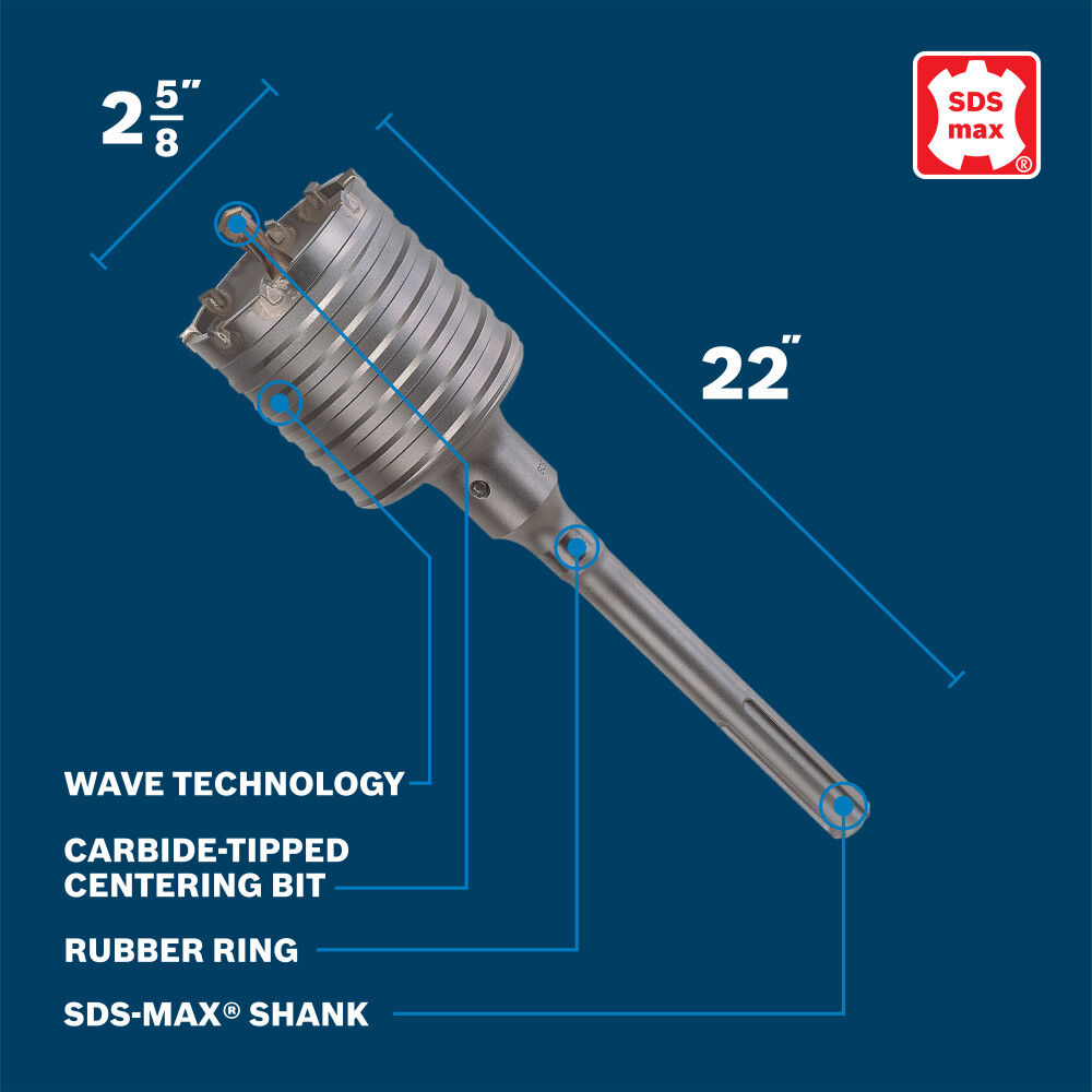 Bosch 2-5/8 Inch x 22 Inch SDS-max Rotary Hammer Core Bit, large image number 2