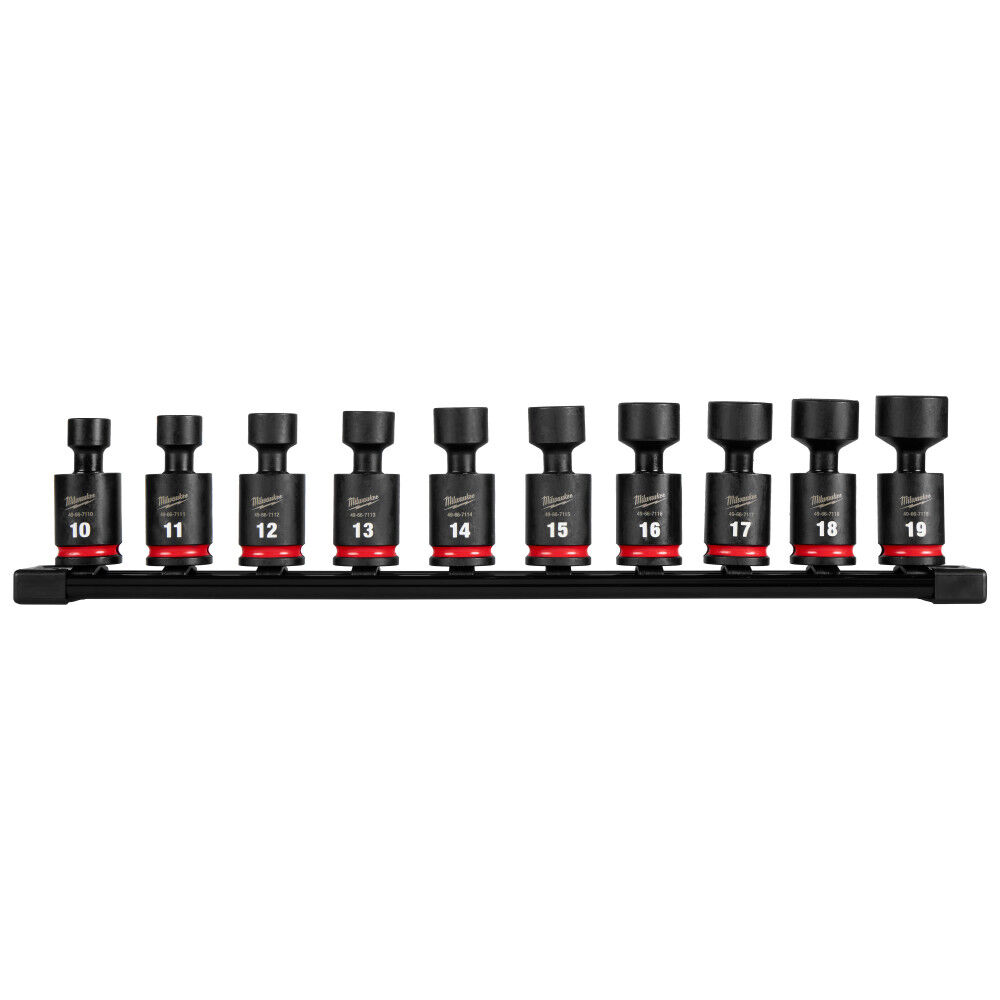 Milwaukee SHOCKWAVE Impact Duty 3/8 Inch Drive Metric Standard Swivel Socket Set 10 Pieces - 49-66-7103