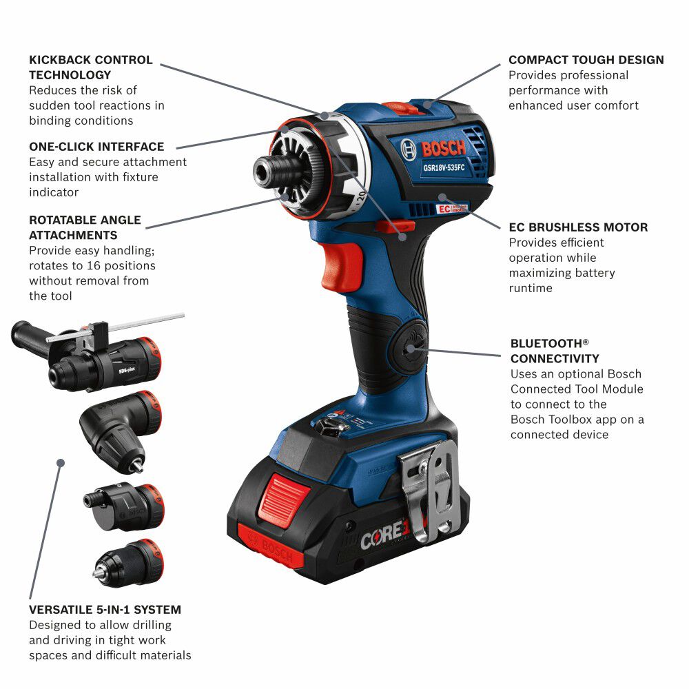 Bosch 18V EC 5 In 1 Drill/Driver Kit Flexiclick Reconditioned, large image number 2