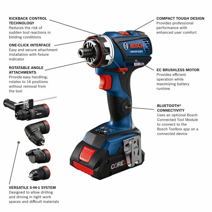 Bosch 18V EC 5 In 1 Drill/Driver Kit Flexiclick Reconditioned, large image number 1