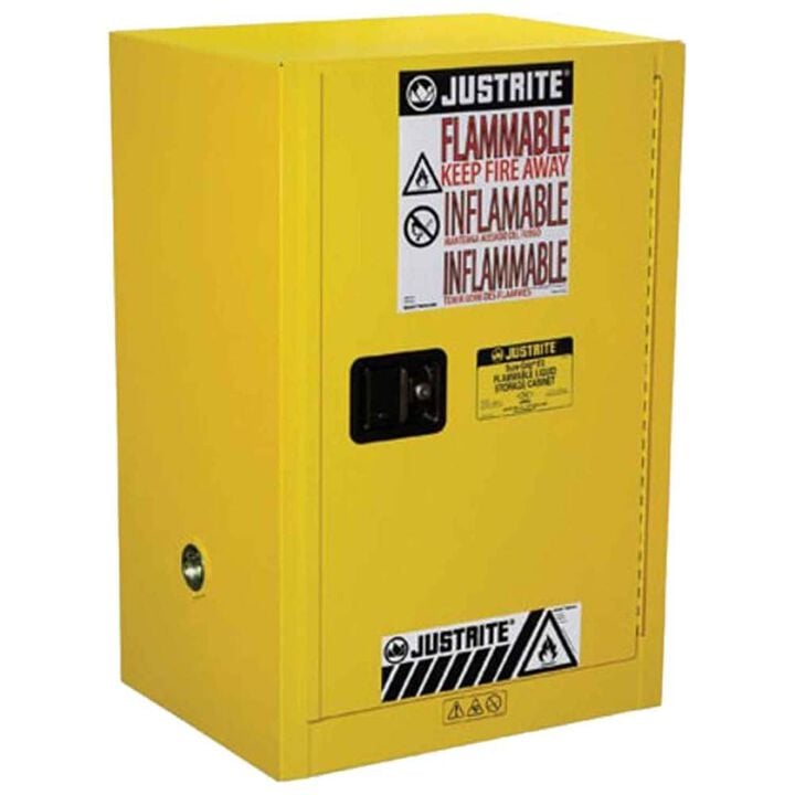 Justrite 12 Gallon Yellow Steel Manual Close Flammable Cabinet