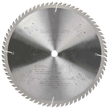 Metabo HPT Finish Miter Saw Blade 72T Tungsten Carbide Tipped 10in ATB 5/8in Arbor