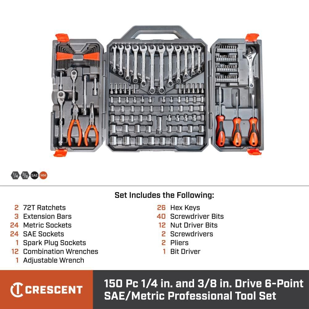 Crescent 150 Pc. 1/4in and 3/8in Drive 6 Point SAE/Metric Professional Tool Set, large image number 2