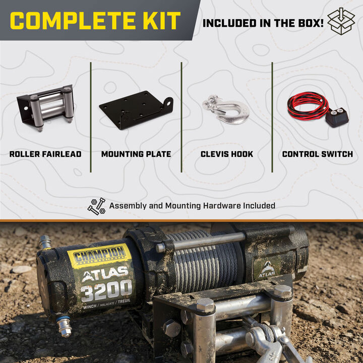 Champion Power Equipment ATLAS 3200 lb ATV/UTV Steel Cable Winch Kit, large image number 7