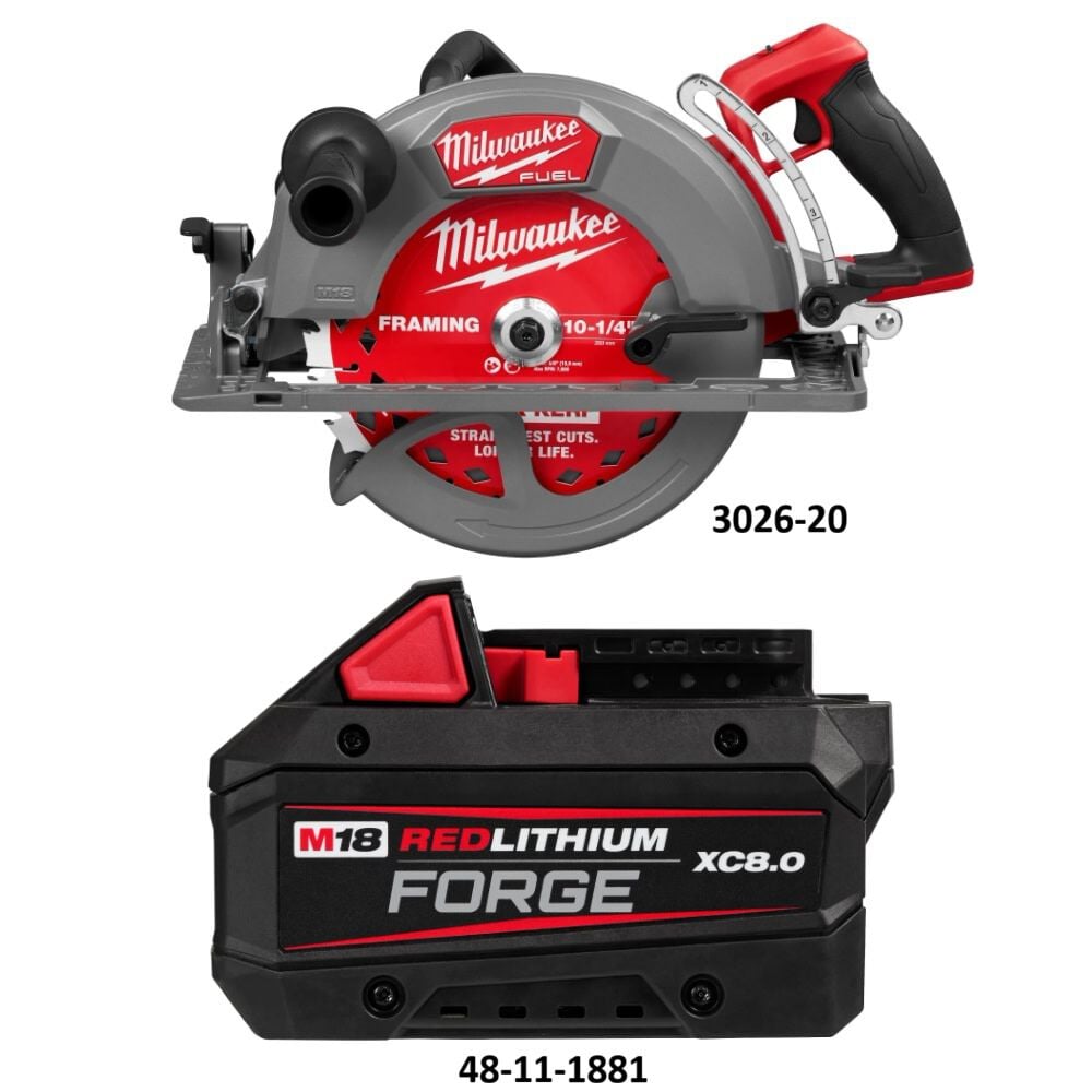 Milwaukee M18 FUEL 10-1/4 Inch Rear Handle Circular Saw (Bare Tool) with M18 REDLITHIUM FORGE XC 18V 8Ah Battery Pack Bundle, large image number 2