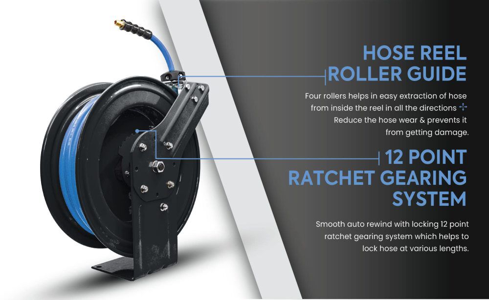 BluBird 1/2 Inch x 65 Ft Black Steel Single Arm Retractable Air Hose Reel, large image number 4
