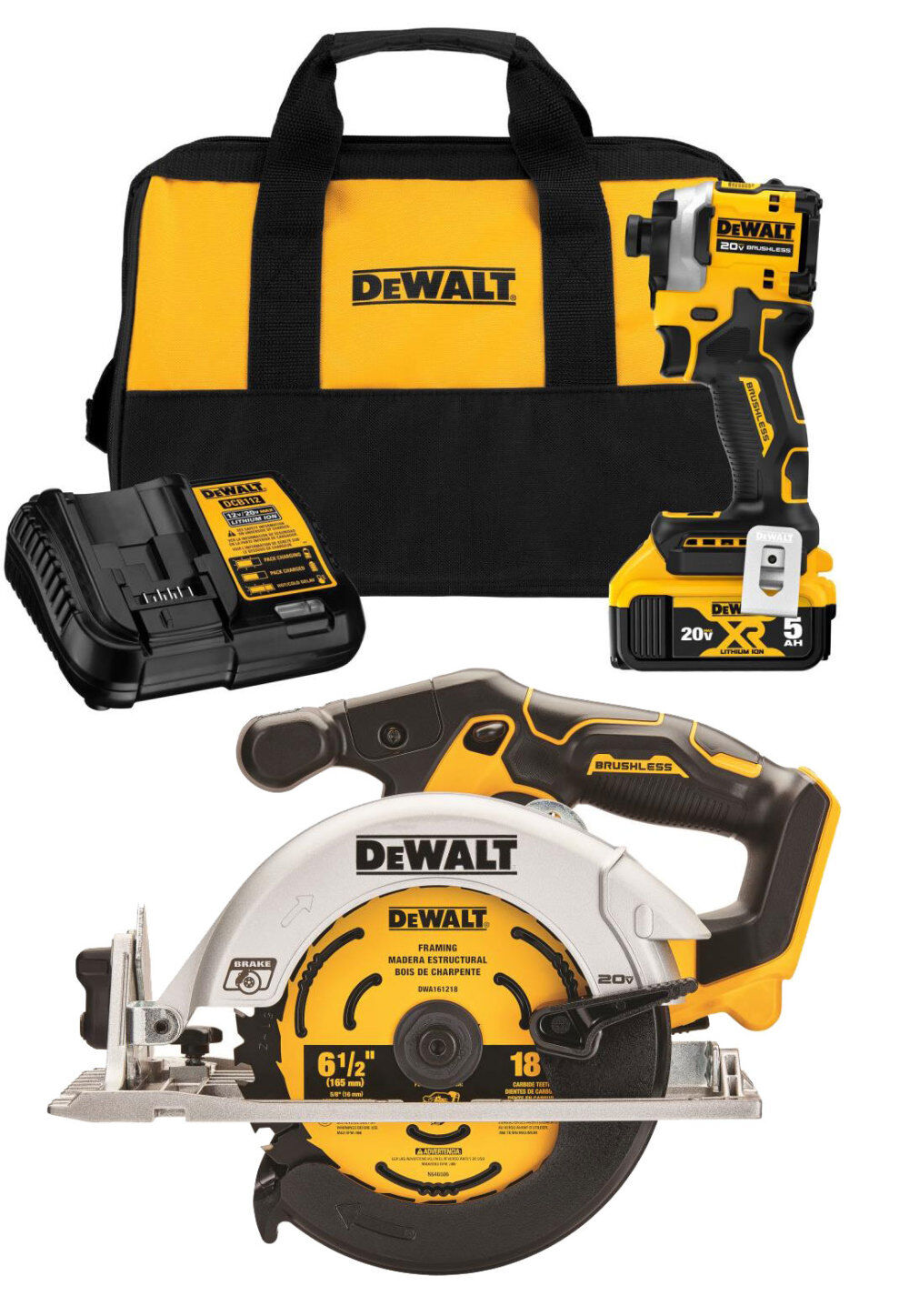 DEWALT 20V MAX 1 4in Impact Driver 6 1 2in Brushless Cordless Circular Saw Combo Kit Bundle DCF850P1 DCS565B Acme Tools