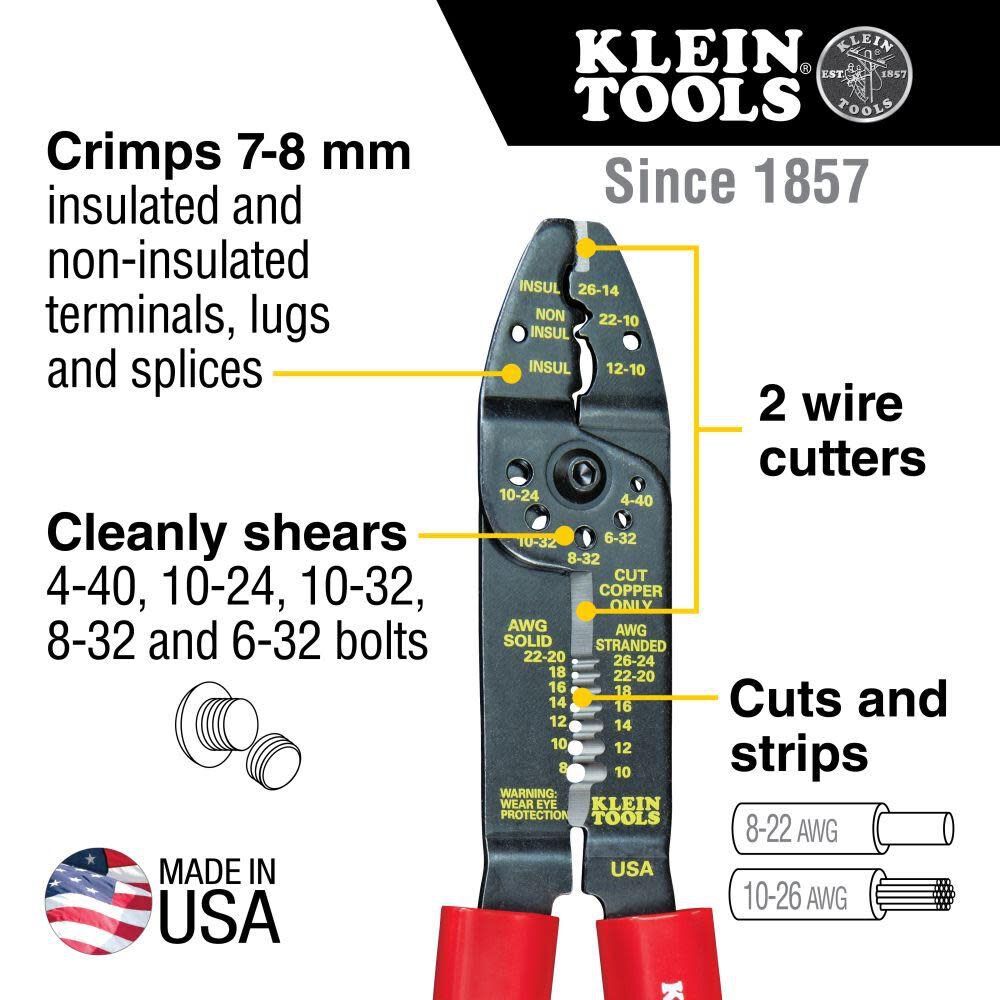 Klein Tools Electricians Crimper Stripper Wire Cutter Multi Tool 8-22 AWG, large image number 2