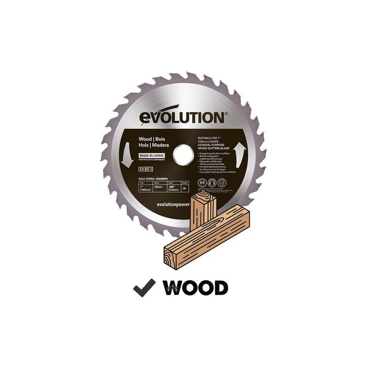 Evolution Power Tools 7in x 30T Wood Cutting Circular Saw Blade, large image number 1