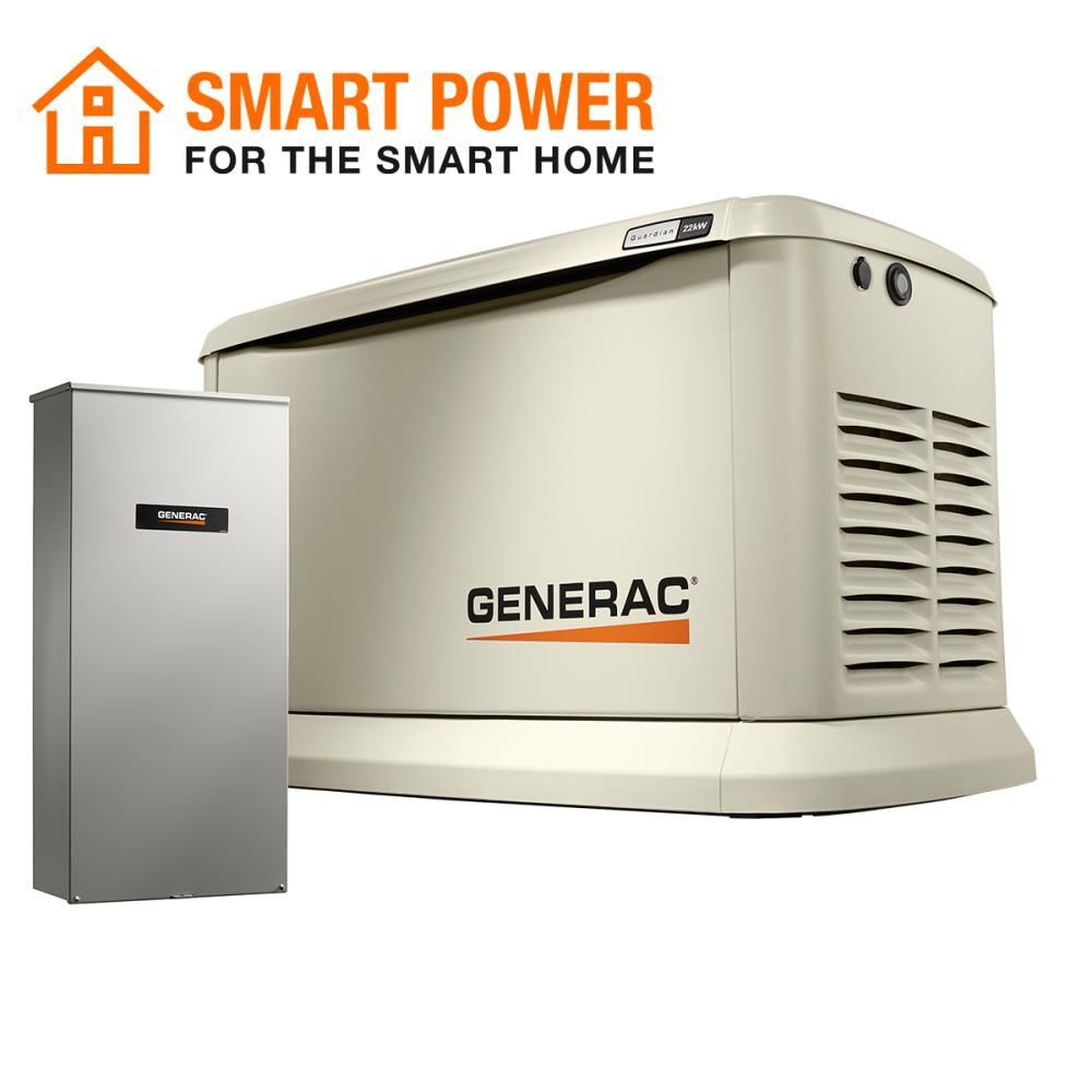 Generac Guardian Series 22,000 Watt (22kw) Dual Fuel 50-State Air-Cooled Home Standby Generator with 200-Amp Whole Home Transfer Switch, large image number 2