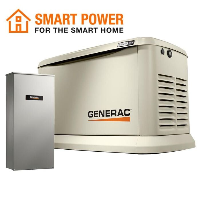 Generac Guardian Series 22,000 Watt (22kw) Dual Fuel 50-State Air-Cooled Home Standby Generator with 200-Amp Whole Home Transfer Switch, large image number 1