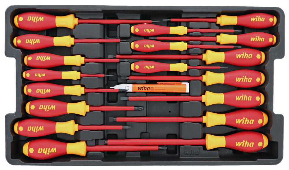 Wiha Insulated SoftFinish Screwdriver and Cat III Tester Set 19 Pieces - 32095