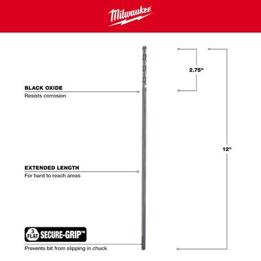 Milwaukee 1/4 in. Aircraft Length Black Oxide Drill Bit, large image number 2